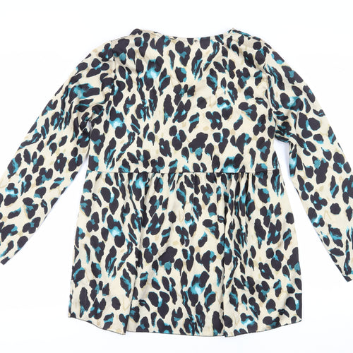 Boohoo Women’s Beige Animal Print Tunic Blouse Size 10