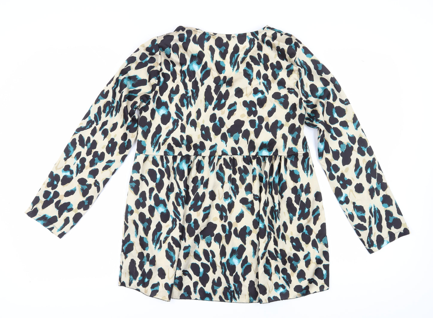 Boohoo Women’s Beige Animal Print Tunic Blouse Size 10