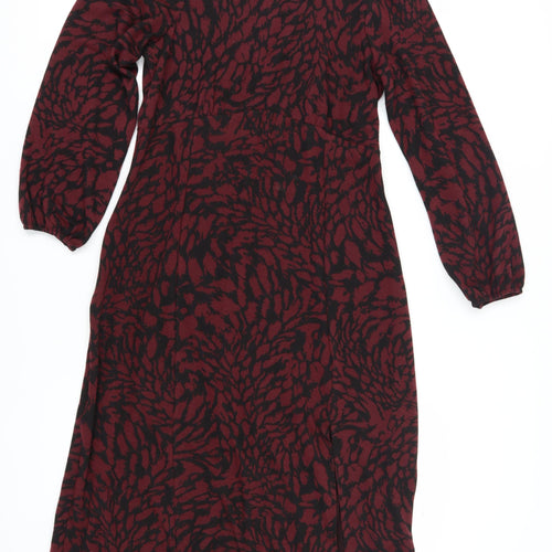 M&Co Women's Animal Print Midi Sheath Dress, Size 14, Maroon