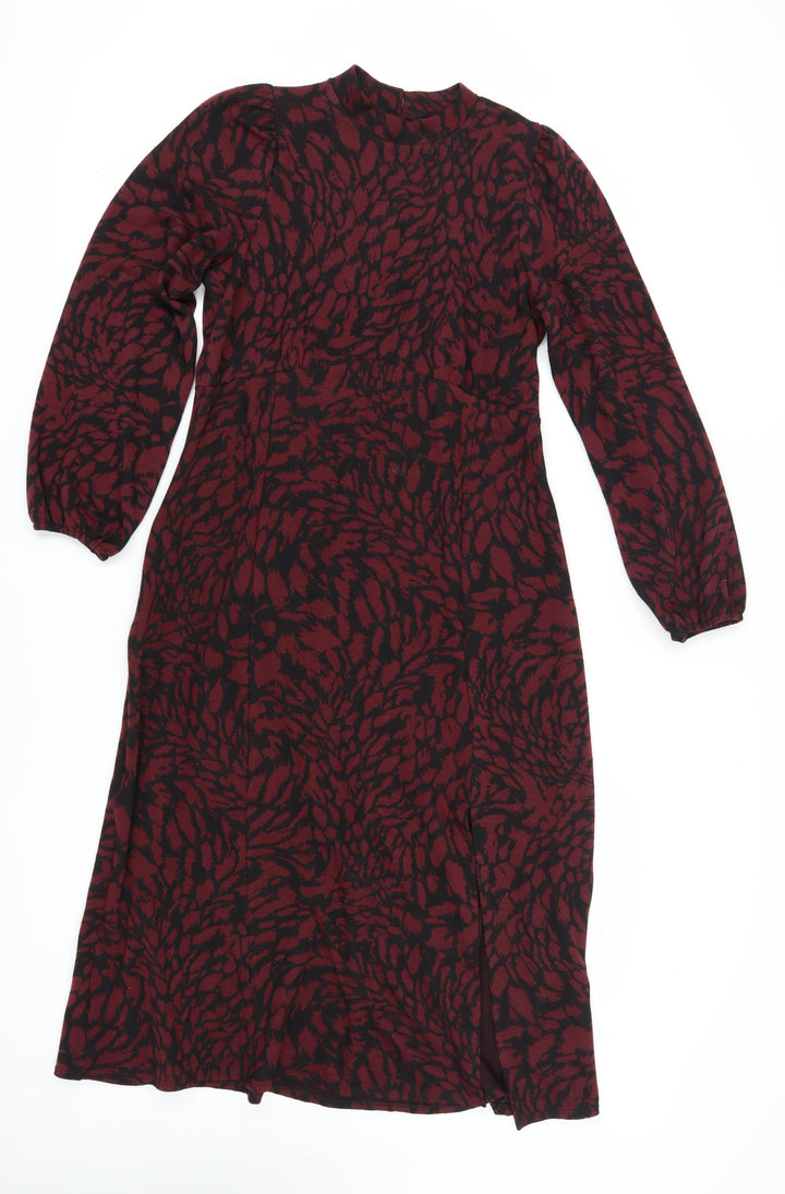 M&Co Women's Animal Print Midi Sheath Dress, Size 14, Maroon