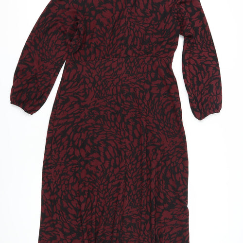 M&Co Women's Animal Print Midi Sheath Dress, Size 14, Maroon