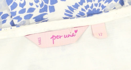 Marks and Spencer Women's Blue Floral A-Line Skirt, Size 12