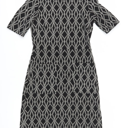 Next Women's Black Geometric Sheath Dress Size 10
