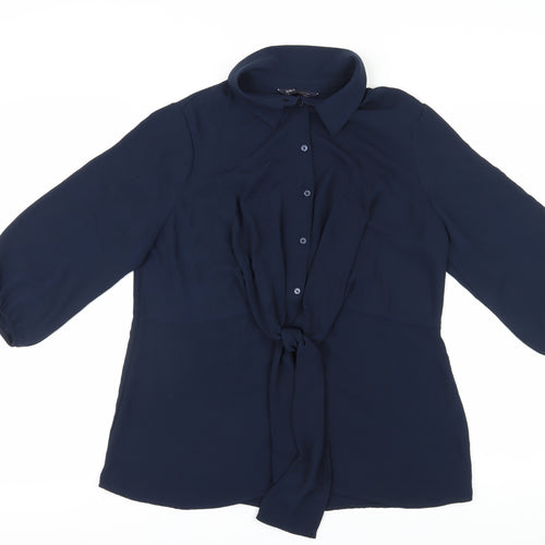 Marks and Spencer Women's Blue Collared Blouse Size 14