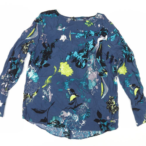 Next Women's Blue Floral Blouse UK 14 Boat Neck Long Sleeve