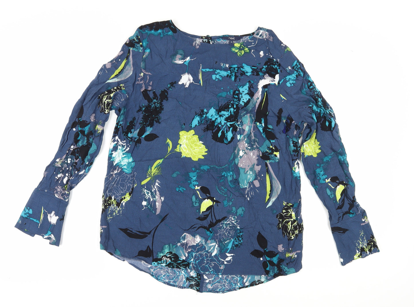 Next Women's Blue Floral Blouse UK 14 Boat Neck Long Sleeve