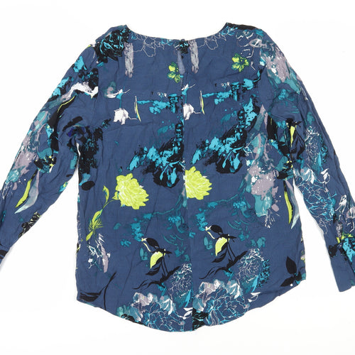 Next Women's Blue Floral Blouse UK 14 Boat Neck Long Sleeve