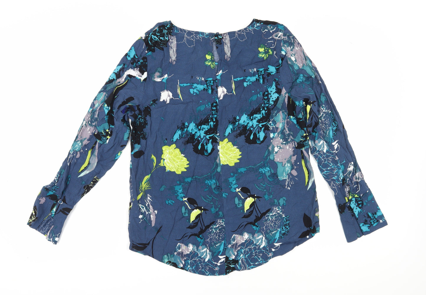 Next Women's Blue Floral Blouse UK 14 Boat Neck Long Sleeve