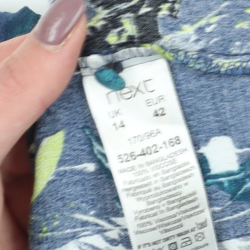 Next Women's Blue Floral Blouse UK 14 Boat Neck Long Sleeve