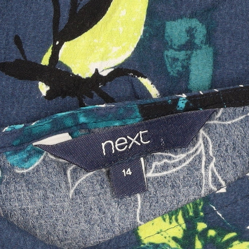 Next Women's Blue Floral Blouse UK 14 Boat Neck Long Sleeve