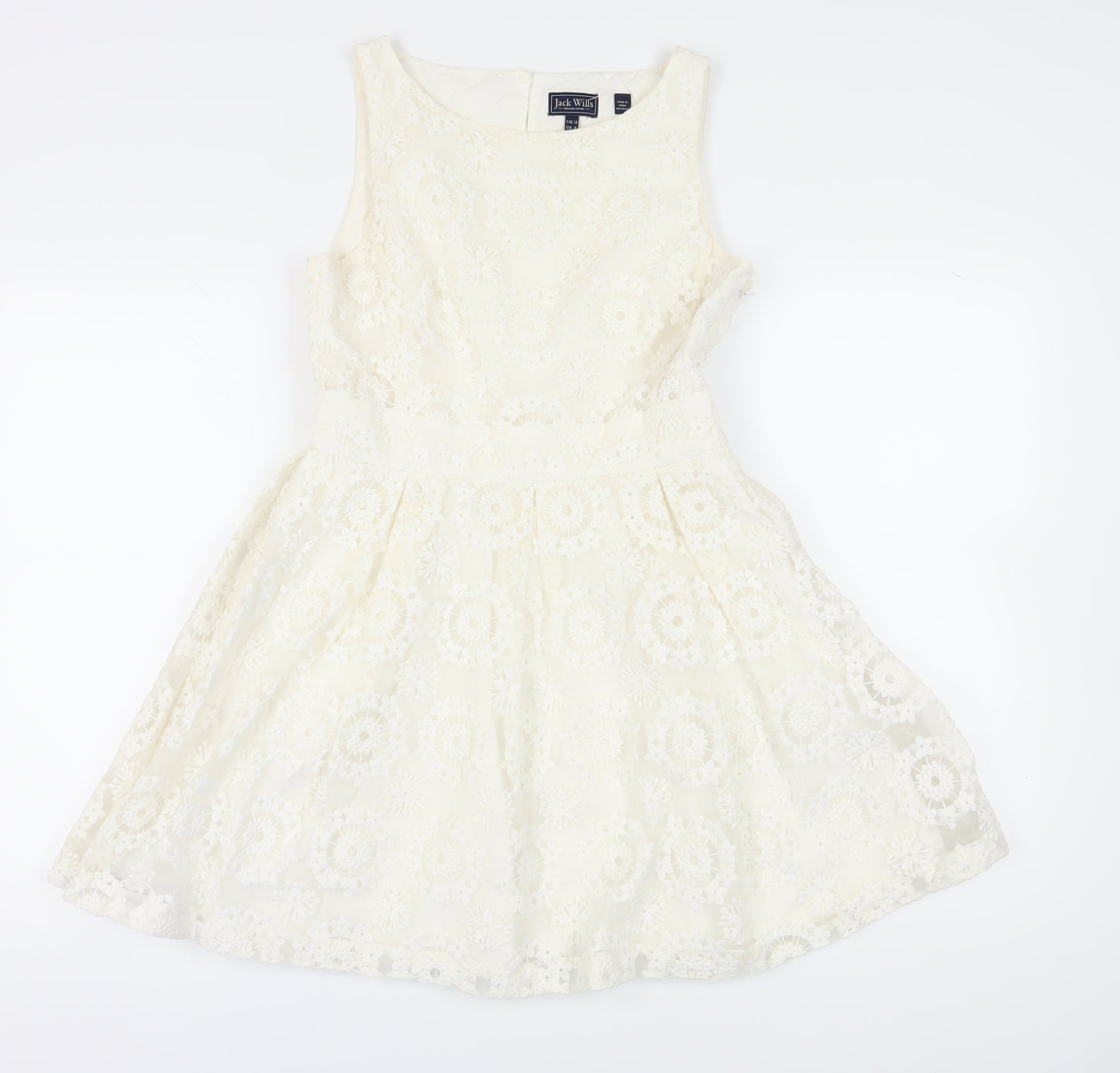 Jack Wills Women Ivory Lace Fit & Flare Dress Size 12