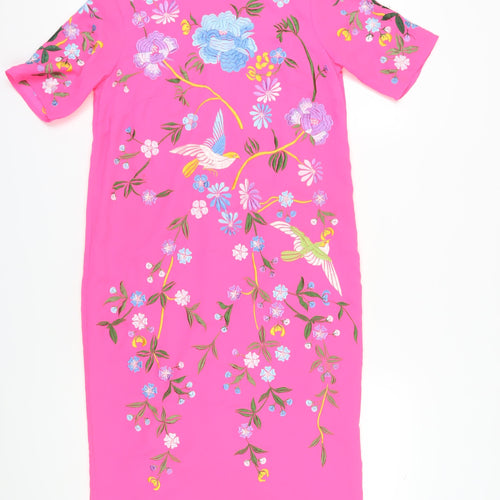 ASOS Women's Pink Floral Midi Shift Dress