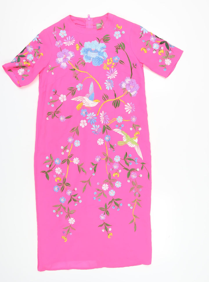 ASOS Women's Pink Floral Midi Shift Dress
