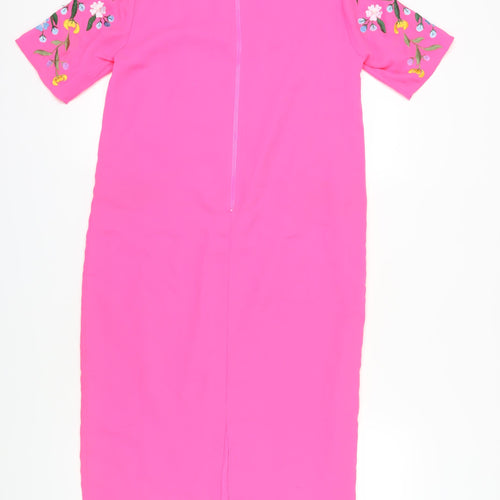 ASOS Women's Pink Floral Midi Shift Dress
