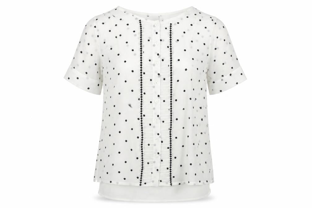 Front view of Hobbs Women's Polka Dot Blouse White, size 6