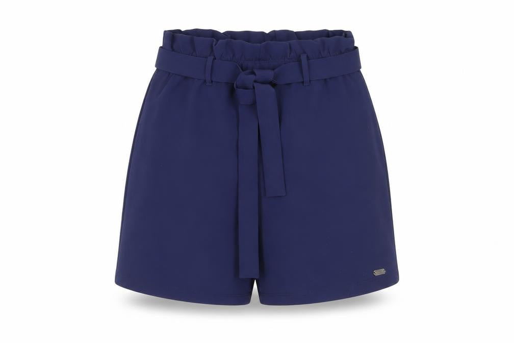 Front view of Guess Women's Blue Paperbag Belted Shorts XS