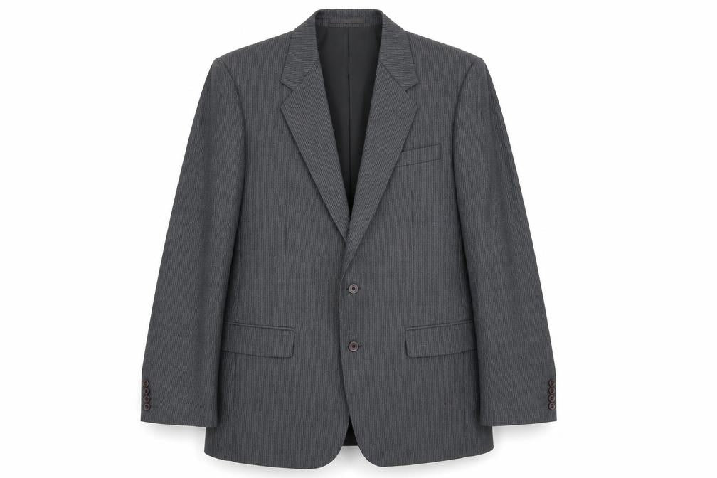 Front view of Centaur Men's Grey Wool Long Blazer, size 40L