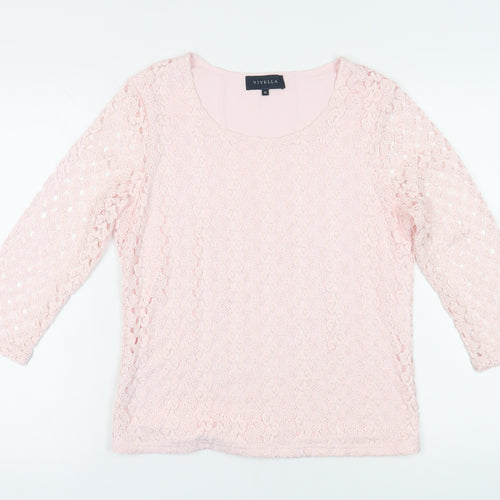 Viyella Women's Pink Lace Blouse M 3/4 Sleeve Spring