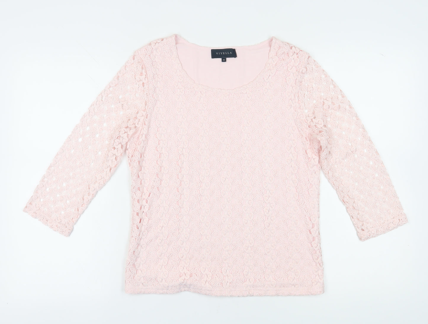 Viyella Women's Pink Lace Blouse M 3/4 Sleeve Spring
