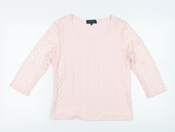 Viyella Women's Pink Lace Blouse M 3/4 Sleeve Spring