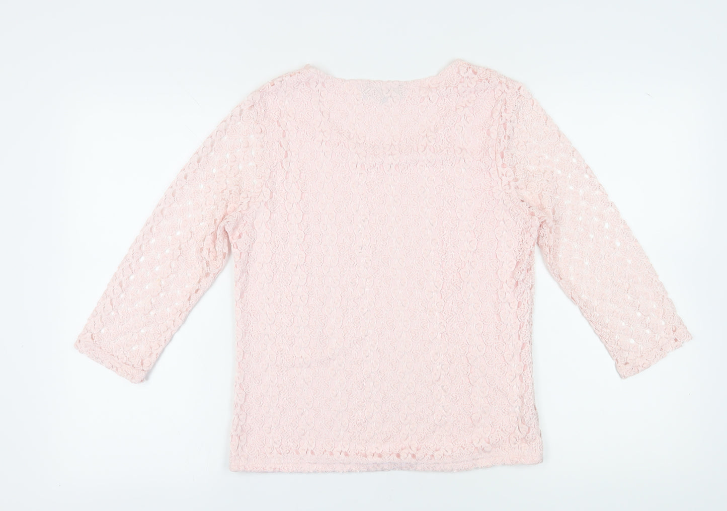 Viyella Women's Pink Lace Blouse M 3/4 Sleeve Spring