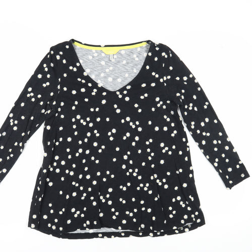 Joules Women's Black Floral T-Shirt, Size 8, V-Neck