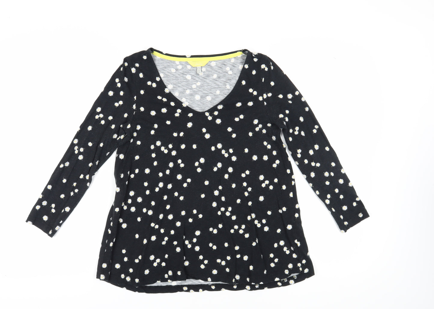 Joules Women's Black Floral T-Shirt, Size 8, V-Neck