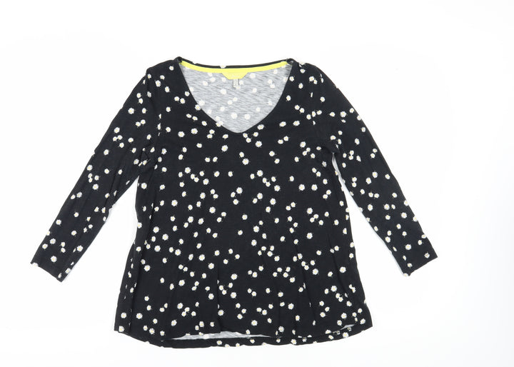 Joules Women's Black Floral T-Shirt, Size 8, V-Neck