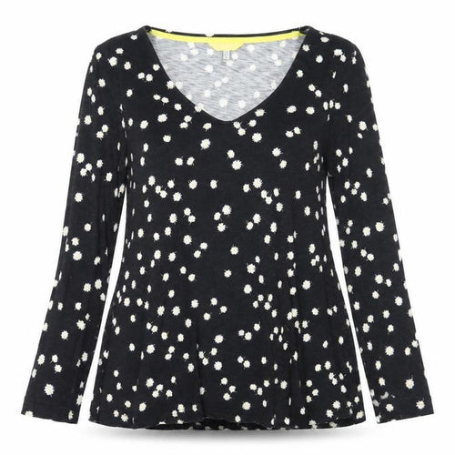 Joules Women's Black Floral T-Shirt, Size 8, V-Neck
