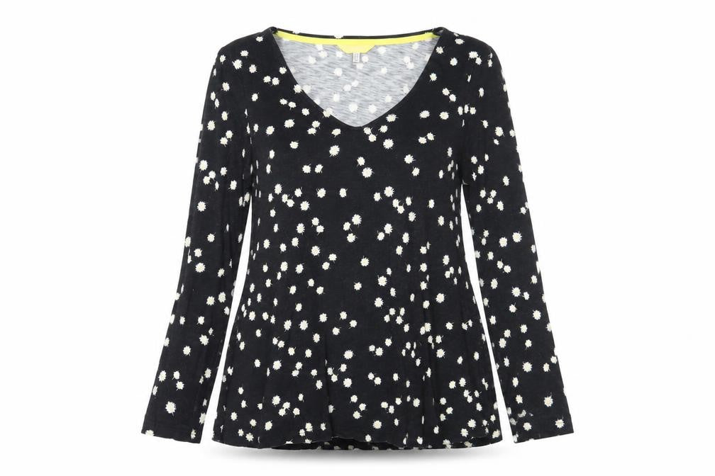Joules Women's Black Floral T-Shirt, Size 8, V-Neck