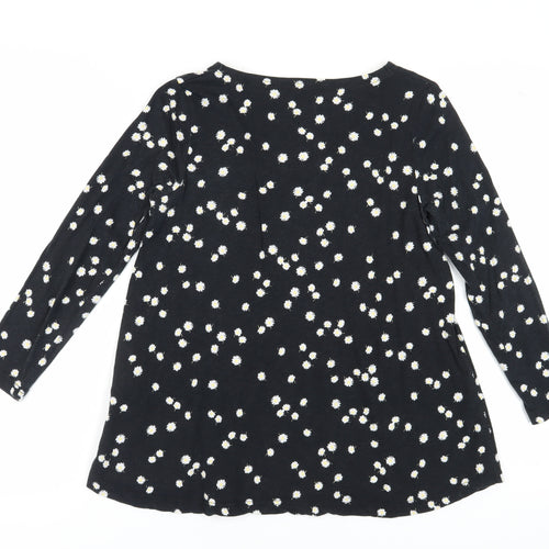 Joules Women's Black Floral T-Shirt, Size 8, V-Neck