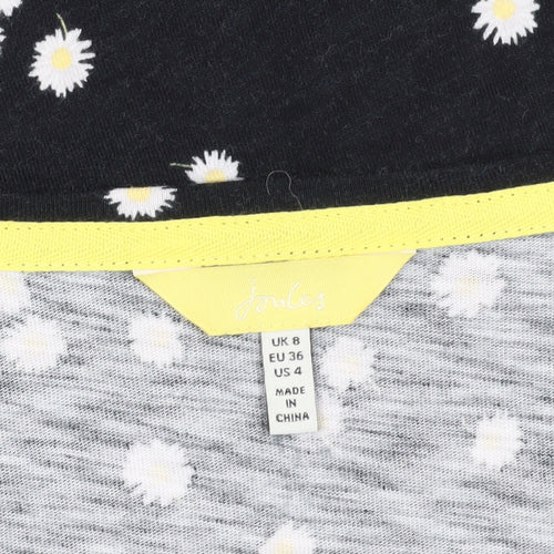 Joules Women's Black Floral T-Shirt, Size 8, V-Neck