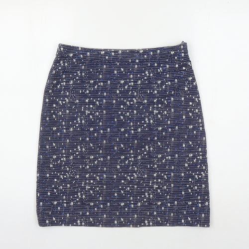 White Stuff Women's Blue Geometric Pencil Skirt, Size 8