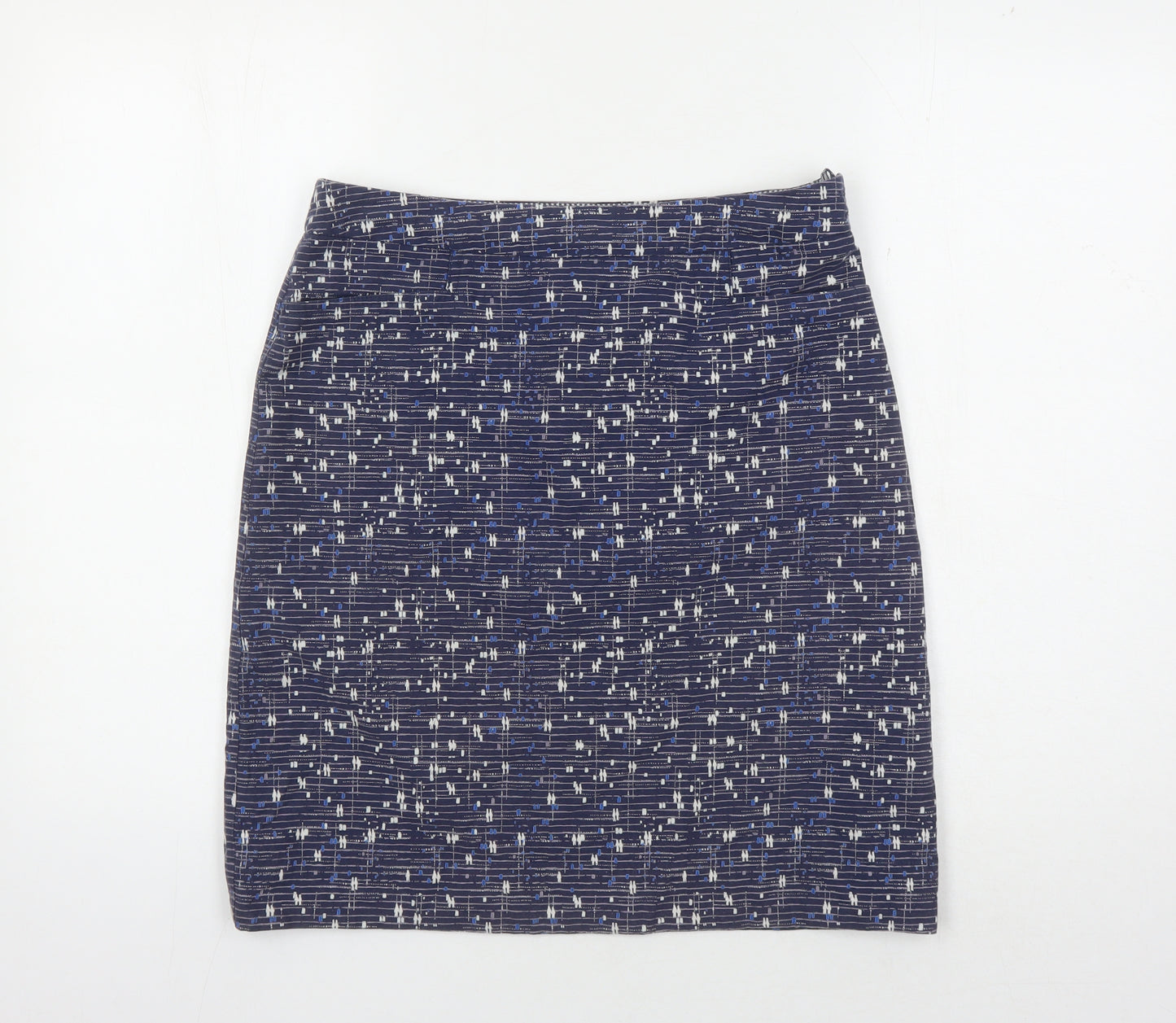 White Stuff Women's Blue Geometric Pencil Skirt, Size 8