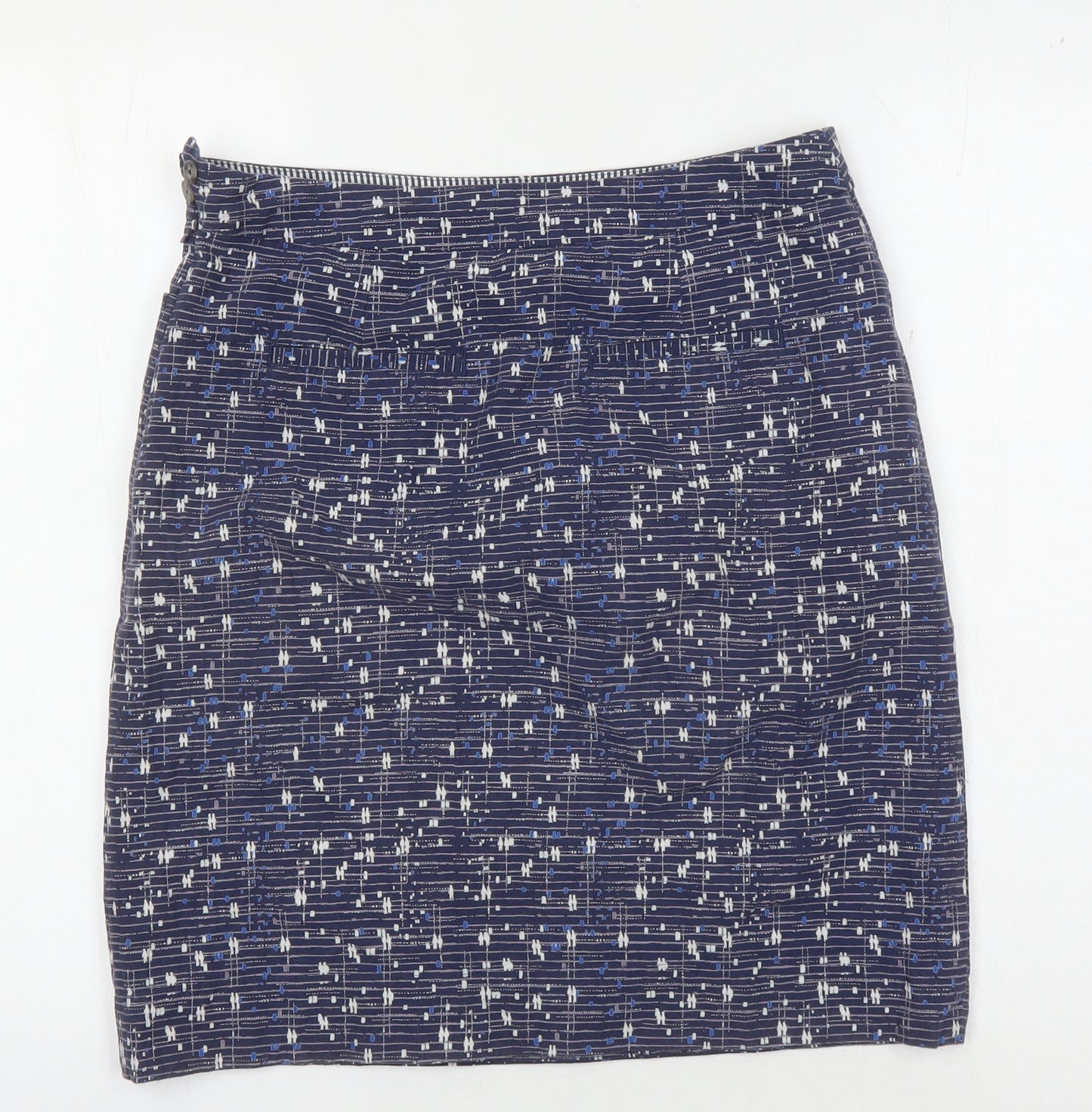 White Stuff Women's Blue Geometric Pencil Skirt, Size 8