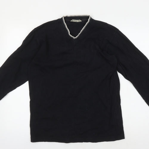 BHS Men's Black Cotton Pullover Jumper S V-Neck Casual