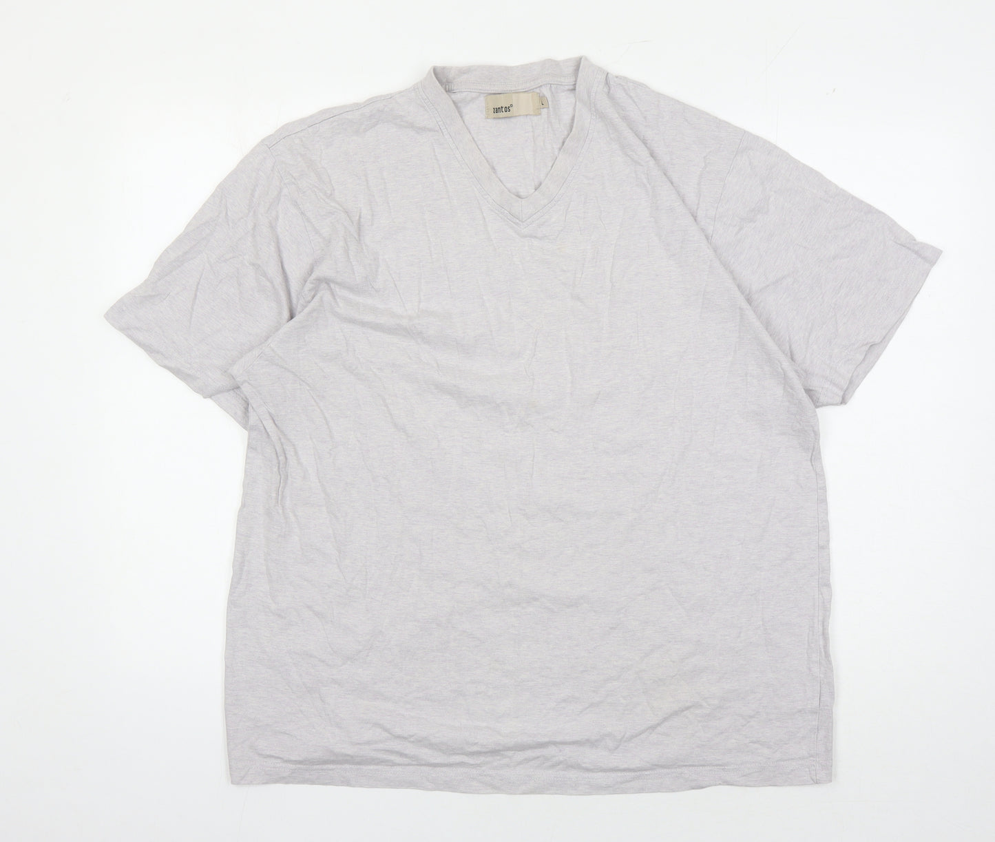 Zantos Men's Grey V-Neck Cotton T-Shirt L