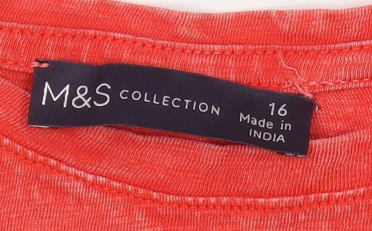 Marks and Spencer Women's Red Cotton T-Shirt Size 16