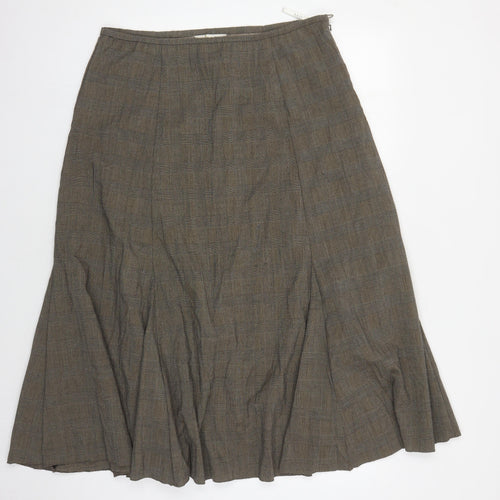 East Womens Brown Flare Check Skirt, Size 14