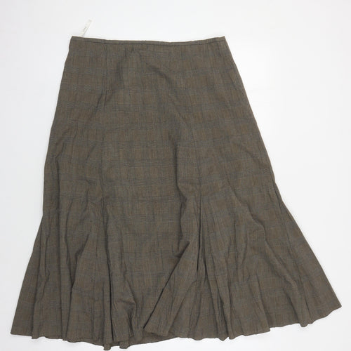 East Womens Brown Flare Check Skirt, Size 14