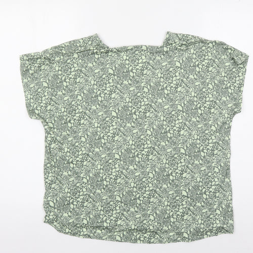 Lands' End Women's Green Floral T-Shirt, Size L, Casual Wear
