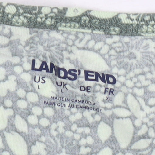 Lands' End Women's Green Floral T-Shirt, Size L, Casual Wear