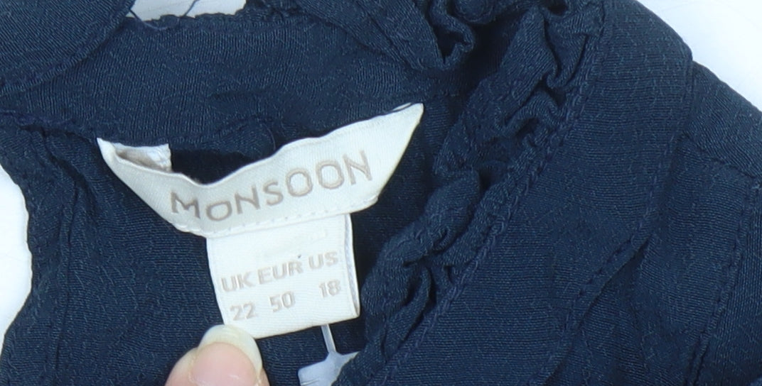 Monsoon Women’s Blue Embroidered Tunic Blouse, Size 22
