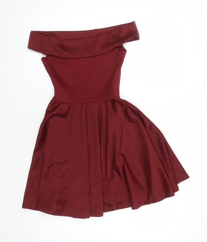 Boohoo Women's Red Off Shoulder Fit & Flare Dress Size 8