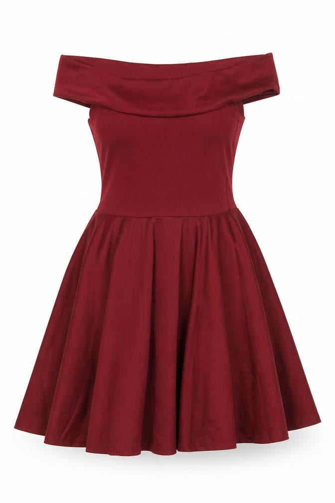 Boohoo Women's Red Off Shoulder Fit & Flare Dress Size 8