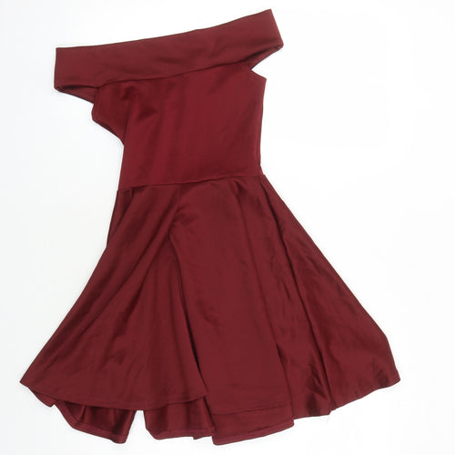 Boohoo Women's Red Off Shoulder Fit & Flare Dress Size 8