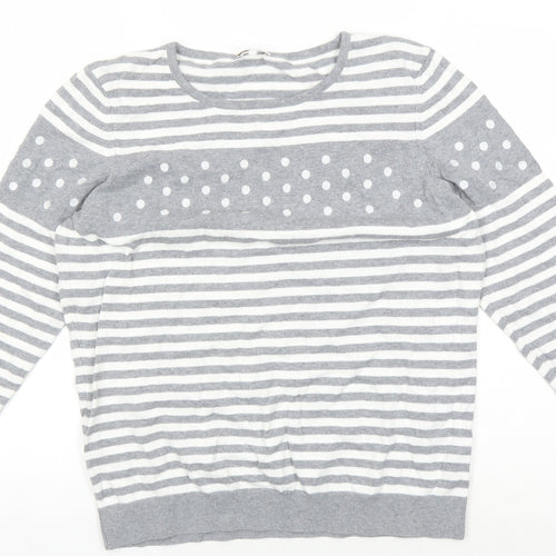 CC Women's Grey Striped Pullover Jumper, L - Casual