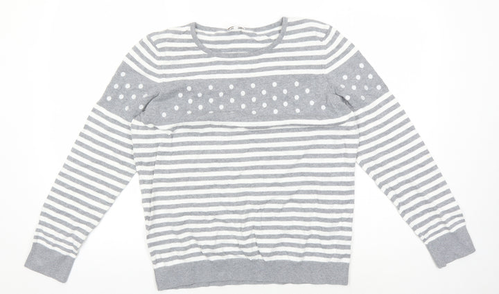 CC Women's Grey Striped Pullover Jumper, L - Casual