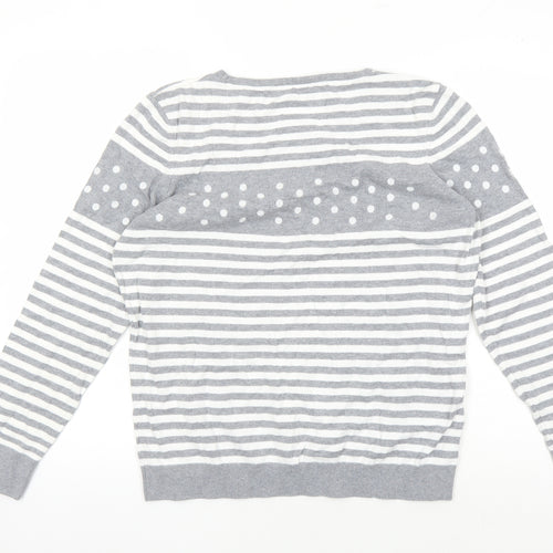 CC Women's Grey Striped Pullover Jumper, L - Casual