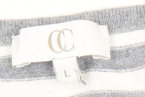 CC Women's Grey Striped Pullover Jumper, L - Casual